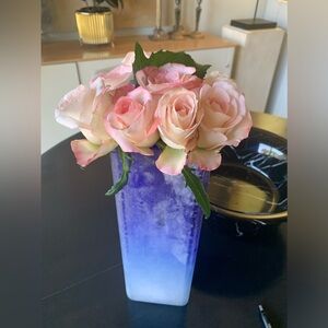 Cenedese Xlrg Murano Blue Black Gray Texture Italian Art Glass Vase